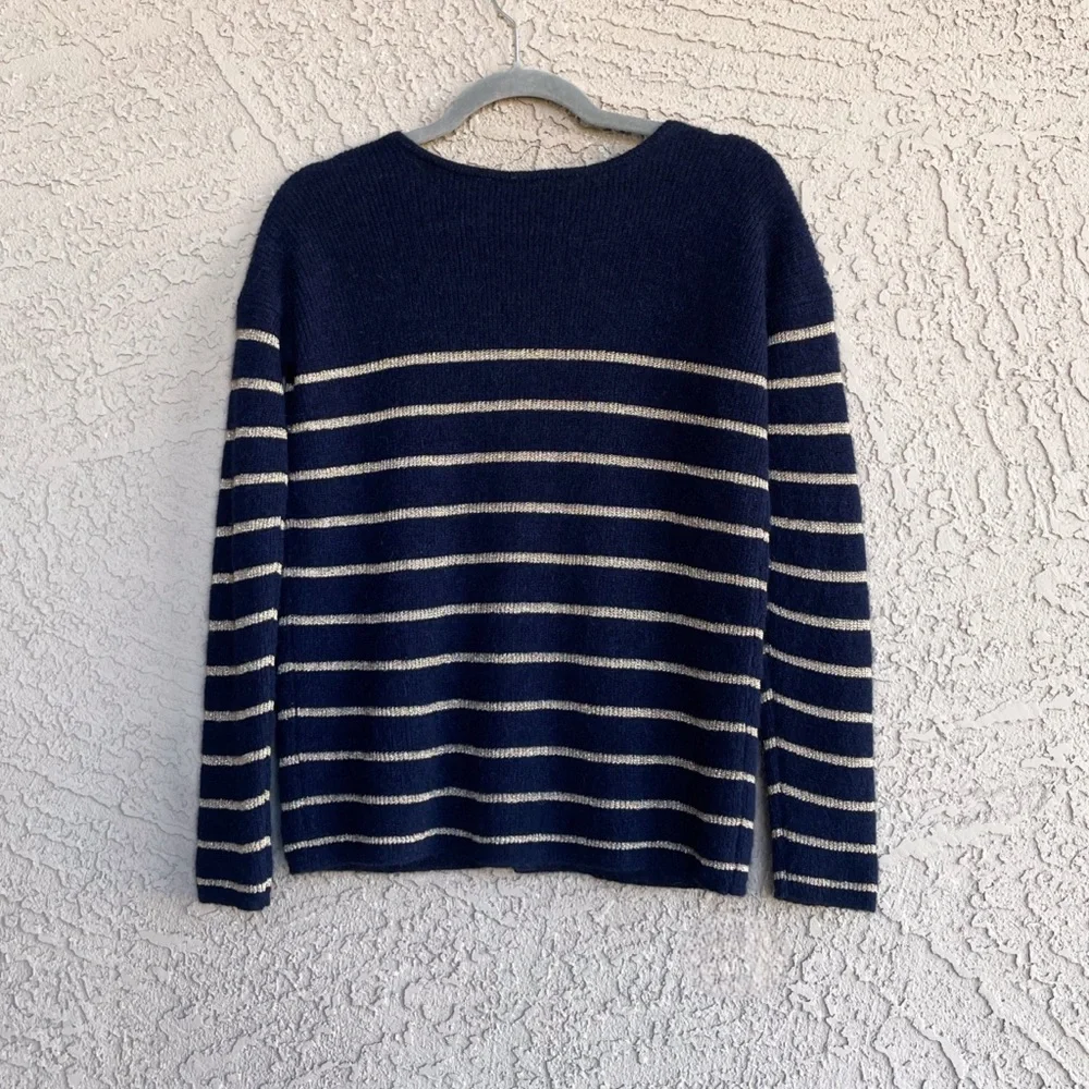 SEZANE Navy & Gold Striped Mohair Alpaca Wool Barry Cardigan Reversible Sweater